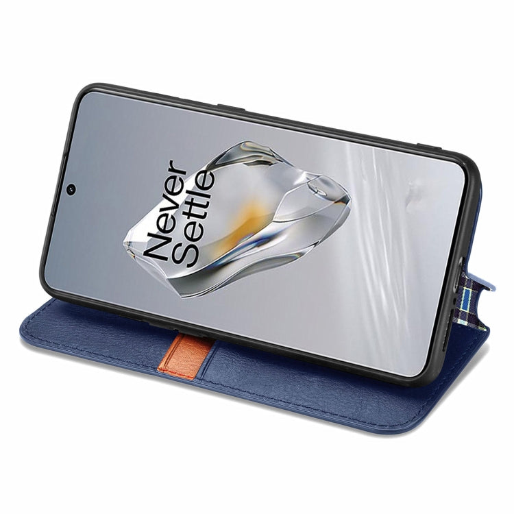 For OnePlus 12 Cubic Grid Pressed Magnetic Leather Phone Case
