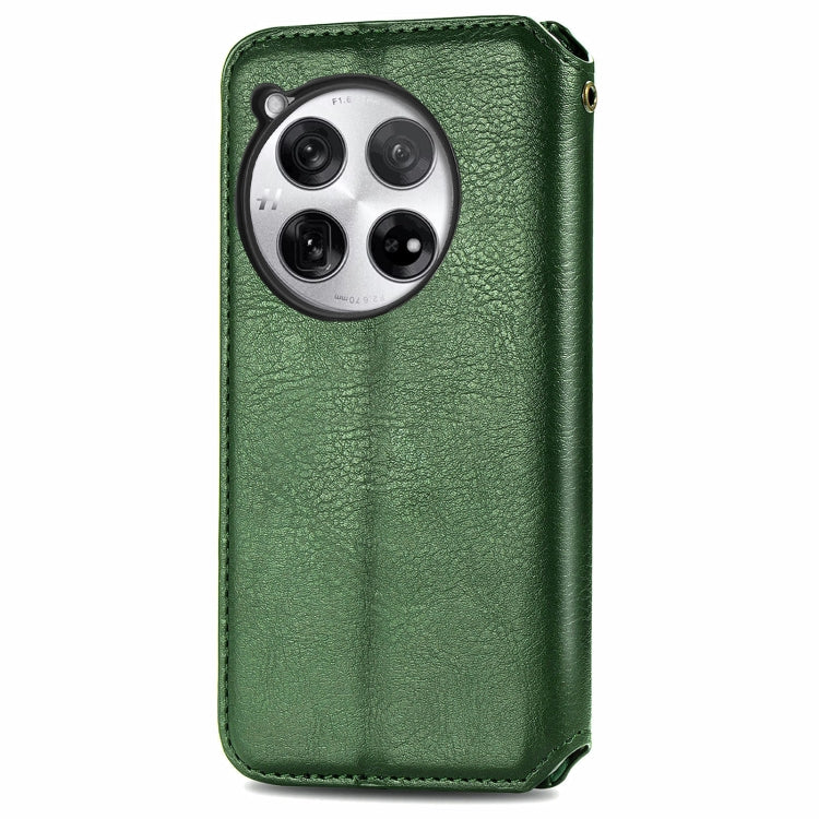 For OnePlus 12 Cubic Grid Pressed Magnetic Leather Phone Case