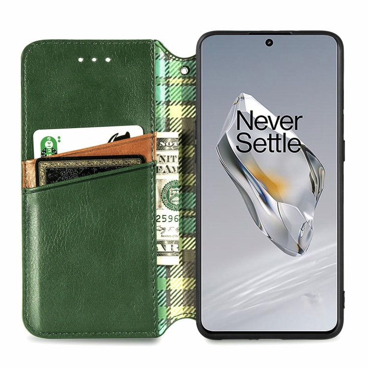 For OnePlus 12 Cubic Grid Pressed Magnetic Leather Phone Case