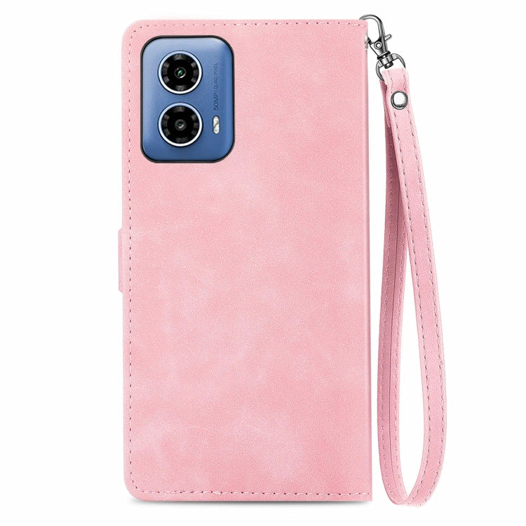 For Motorola Moto G34  5G Embossed Flower Zipper Leather Phone Case