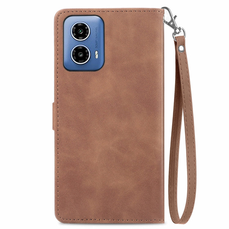 For Motorola Moto G34  5G Embossed Flower Zipper Leather Phone Case