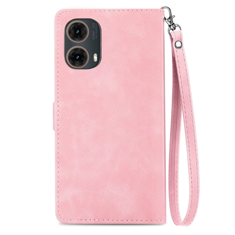 For Motorola Moto G85 Embossed Flower Zipper Leather Phone Case