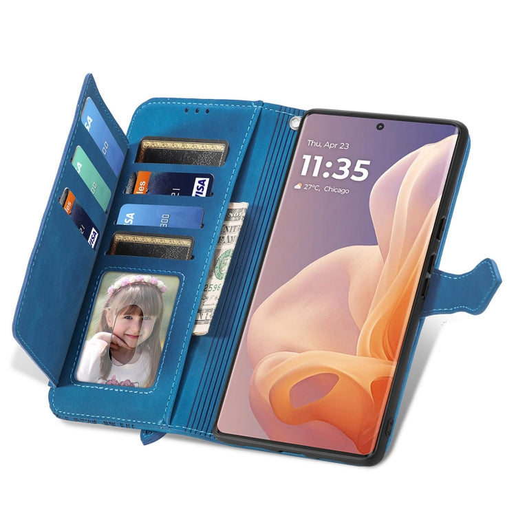 For Motorola Moto G85 Embossed Flower Zipper Leather Phone Case
