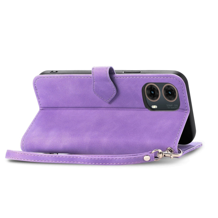 For Motorola Moto G85 Embossed Flower Zipper Leather Phone Case