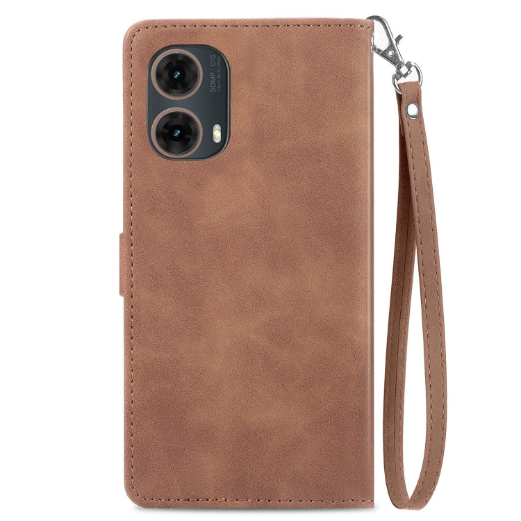 For Motorola Moto G85 Embossed Flower Zipper Leather Phone Case