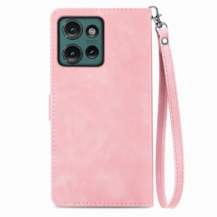 For Motorola Edge 2024 Embossed Flower Zipper Leather Phone Case