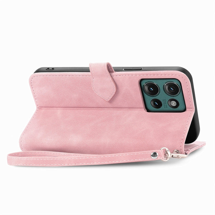 For Motorola Edge 2024 Embossed Flower Zipper Leather Phone Case