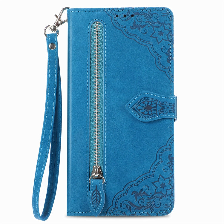 For Motorola Edge 2024 Embossed Flower Zipper Leather Phone Case