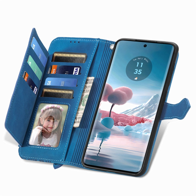 For Motorola Edge 2024 Embossed Flower Zipper Leather Phone Case