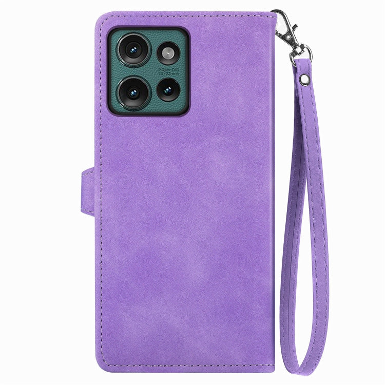 For Motorola Edge 2024 Embossed Flower Zipper Leather Phone Case