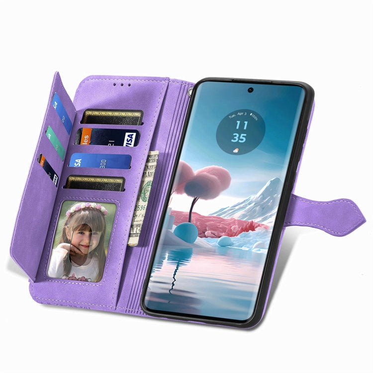 For Motorola Edge 2024 Embossed Flower Zipper Leather Phone Case