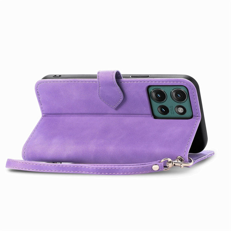 For Motorola Edge 2024 Embossed Flower Zipper Leather Phone Case