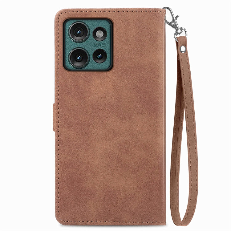For Motorola Edge 2024 Embossed Flower Zipper Leather Phone Case