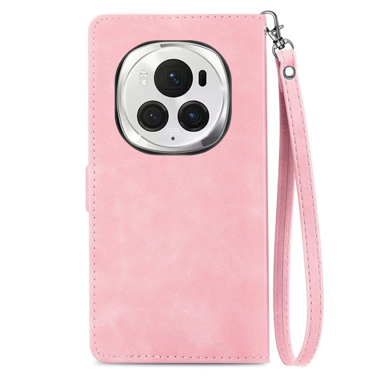 For Honor Magic6 Pro Embossed Flower Zipper Leather Phone Case