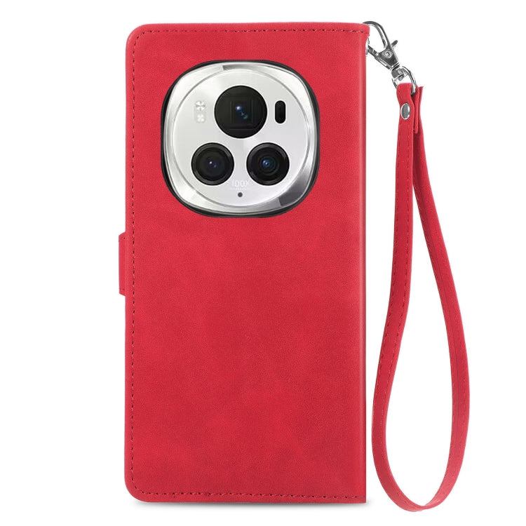 For Honor Magic6 Pro Embossed Flower Zipper Leather Phone Case