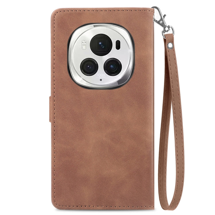 For Honor Magic6 Pro Embossed Flower Zipper Leather Phone Case