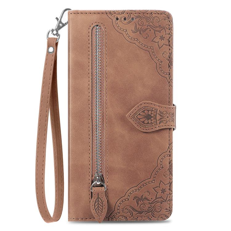 For Honor 600 Lite Global Embossed Flower Zipper Leather Phone Case