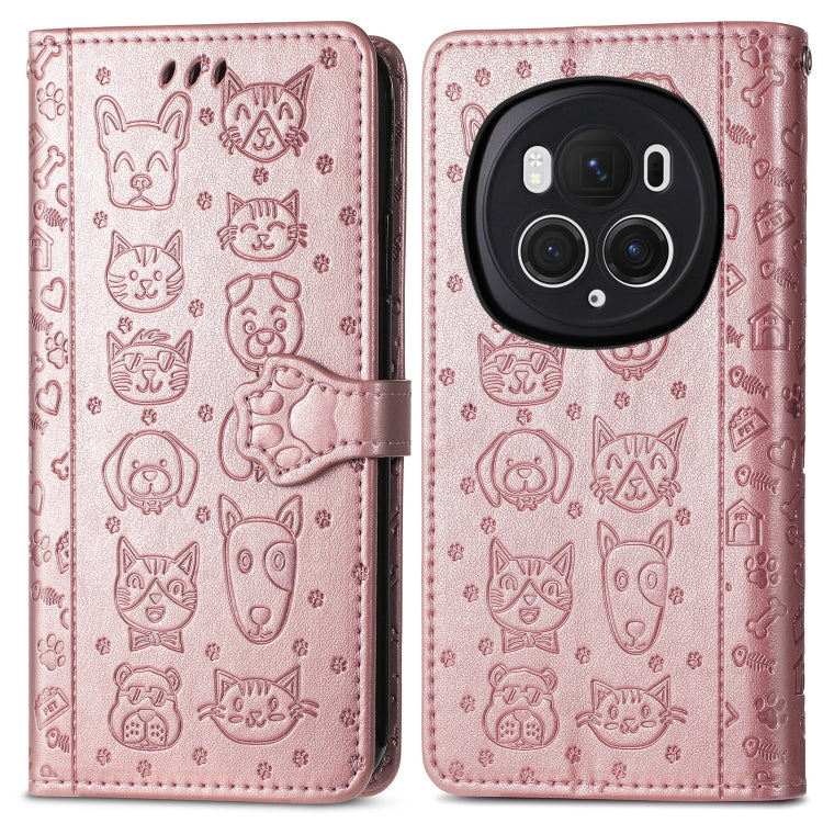 For Honor Magic6 Pro Cat and Dog Embossed Leather Phone Case