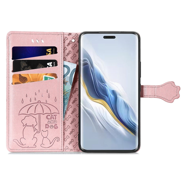 For Honor Magic6 Pro Cat and Dog Embossed Leather Phone Case