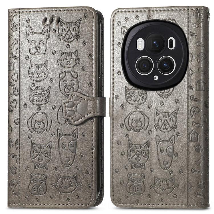 For Honor Magic6 Pro Cat and Dog Embossed Leather Phone Case