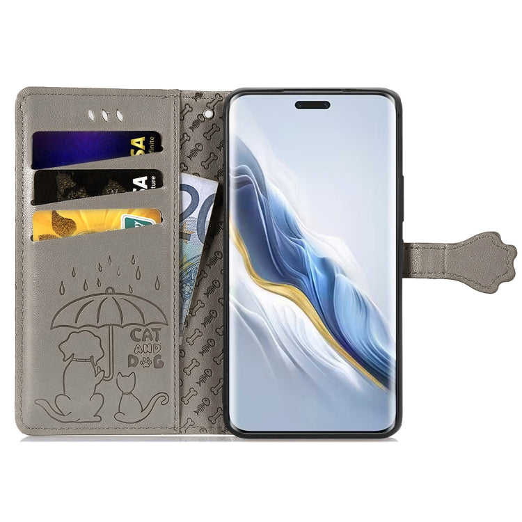 For Honor Magic6 Pro Cat and Dog Embossed Leather Phone Case