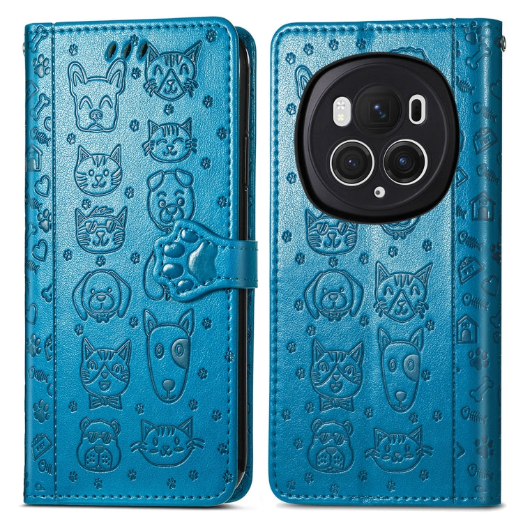 For Honor Magic6 Pro Cat and Dog Embossed Leather Phone Case