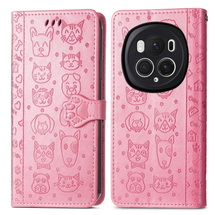 For Honor Magic6 Pro Cat and Dog Embossed Leather Phone Case