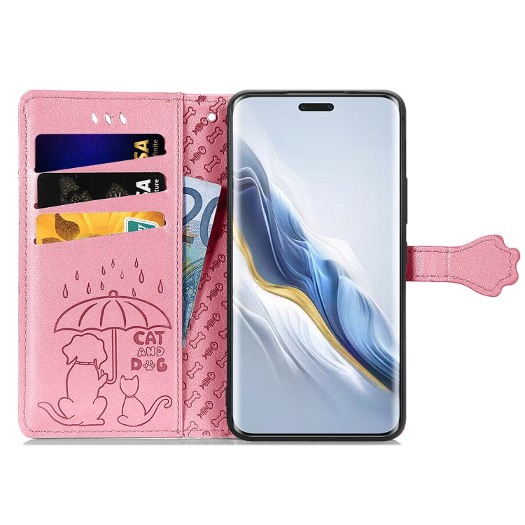 For Honor Magic6 Pro Cat and Dog Embossed Leather Phone Case