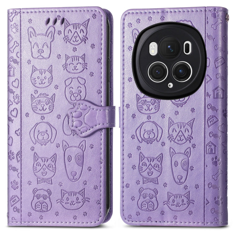 For Honor Magic6 Pro Cat and Dog Embossed Leather Phone Case