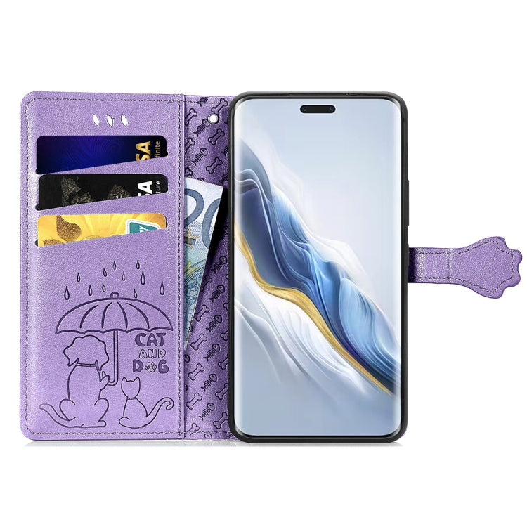 For Honor Magic6 Pro Cat and Dog Embossed Leather Phone Case