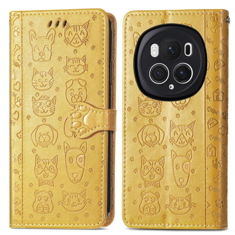For Honor Magic6 Pro Cat and Dog Embossed Leather Phone Case