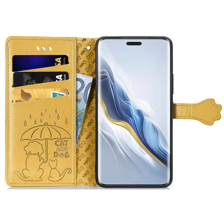 For Honor Magic6 Pro Cat and Dog Embossed Leather Phone Case