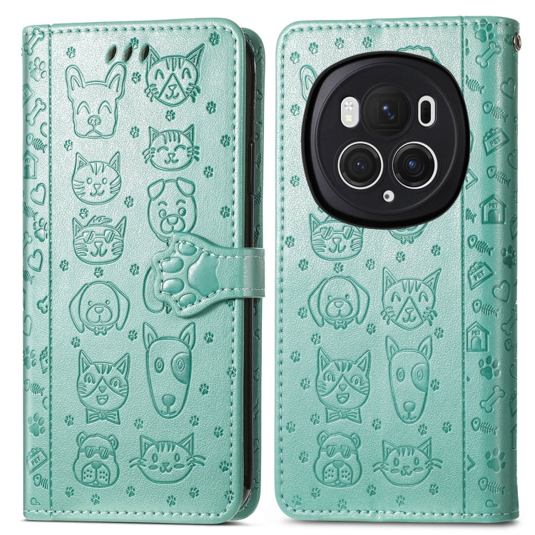For Honor Magic6 Pro Cat and Dog Embossed Leather Phone Case