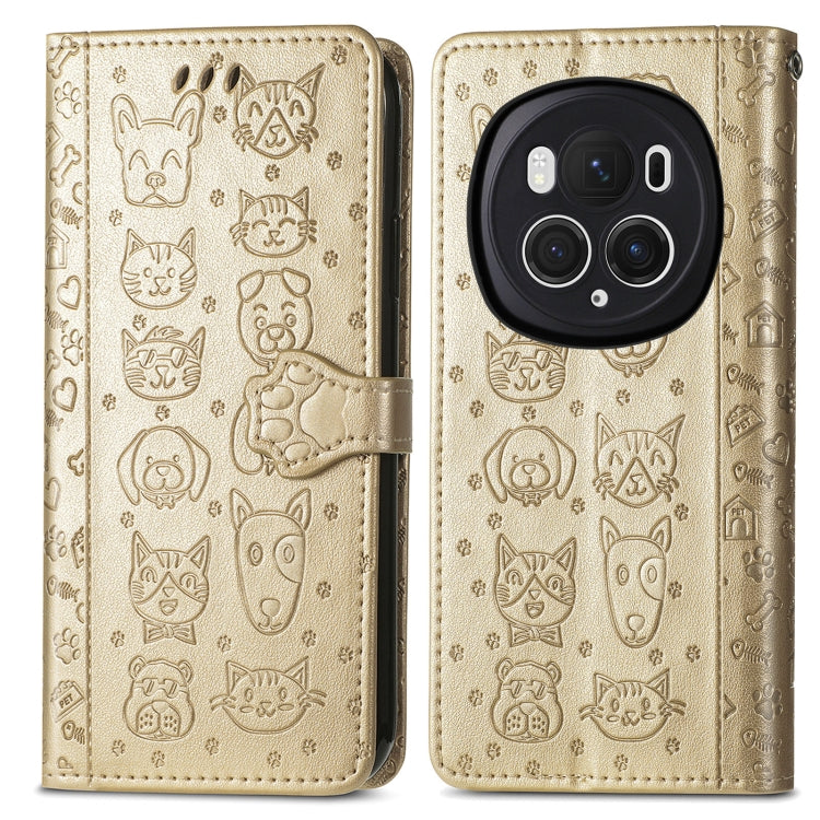 For Honor Magic6 Pro Cat and Dog Embossed Leather Phone Case