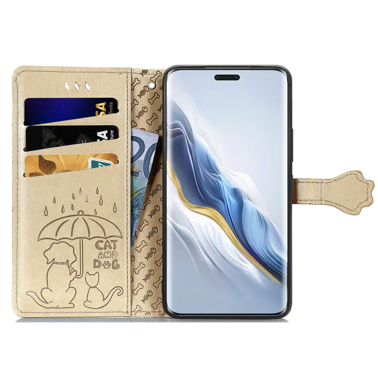 For Honor Magic6 Pro Cat and Dog Embossed Leather Phone Case