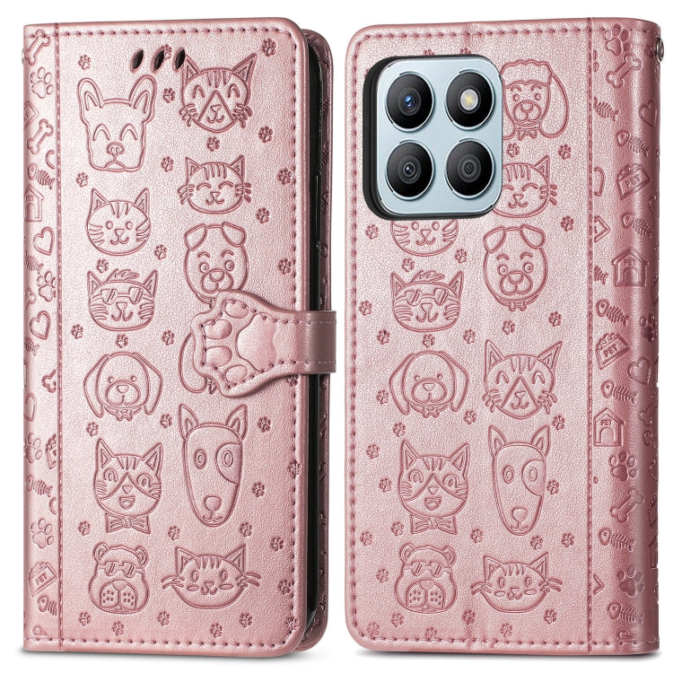 For Honor X8b Cat and Dog Embossed Leather Phone Case