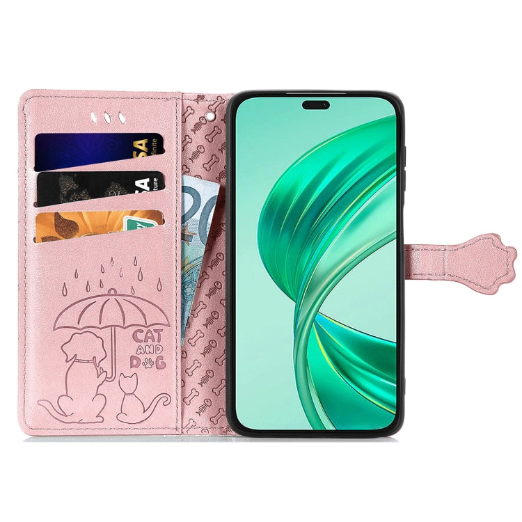For Honor X8b Cat and Dog Embossed Leather Phone Case