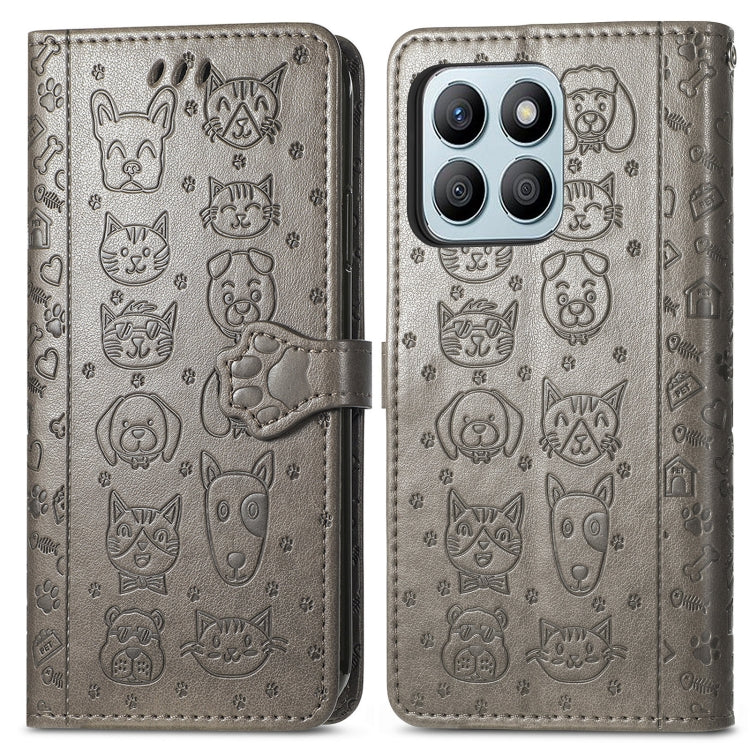 For Honor X8b Cat and Dog Embossed Leather Phone Case