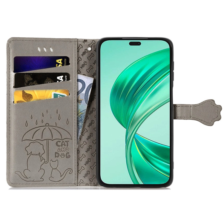 For Honor X8b Cat and Dog Embossed Leather Phone Case