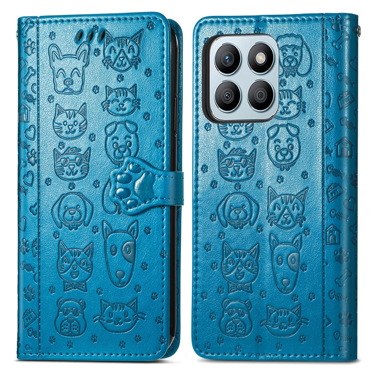For Honor X8b Cat and Dog Embossed Leather Phone Case