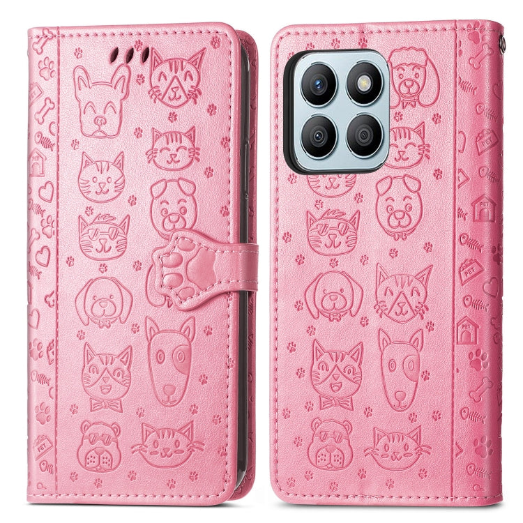 For Honor X8b Cat and Dog Embossed Leather Phone Case