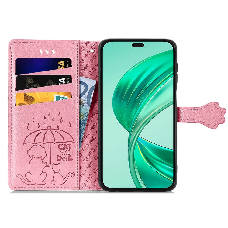 For Honor X8b Cat and Dog Embossed Leather Phone Case