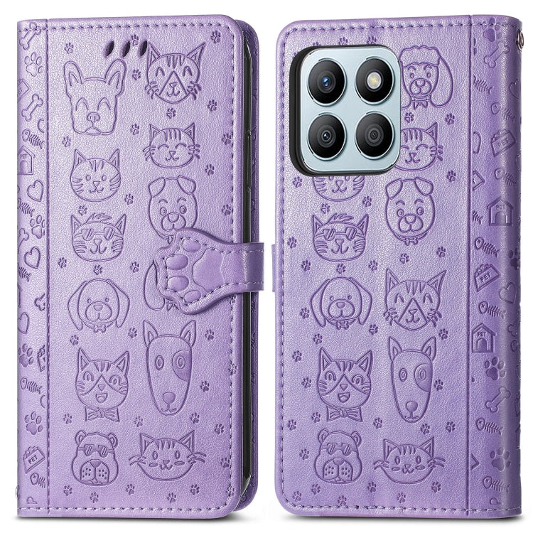 For Honor X8b Cat and Dog Embossed Leather Phone Case