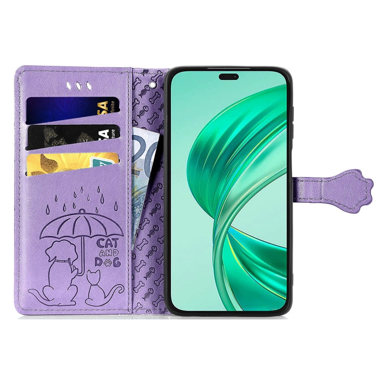 For Honor X8b Cat and Dog Embossed Leather Phone Case