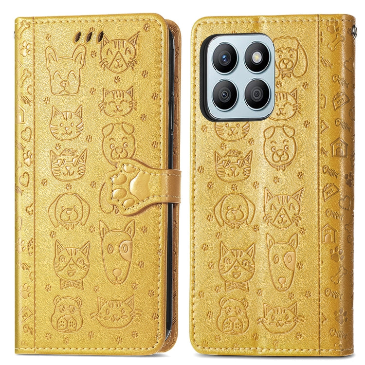 For Honor X8b Cat and Dog Embossed Leather Phone Case