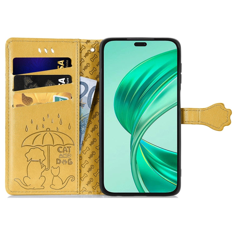 For Honor X8b Cat and Dog Embossed Leather Phone Case