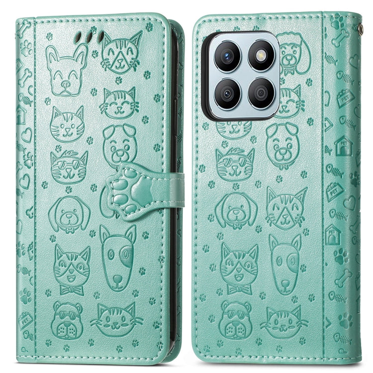 For Honor X8b Cat and Dog Embossed Leather Phone Case