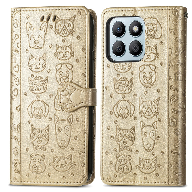For Honor X8b Cat and Dog Embossed Leather Phone Case