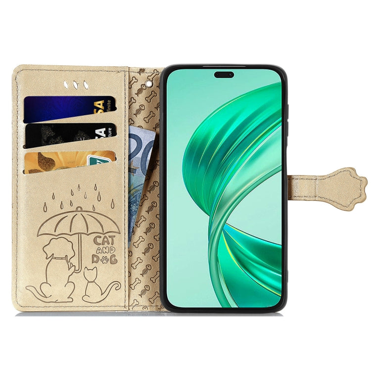 For Honor X8b Cat and Dog Embossed Leather Phone Case