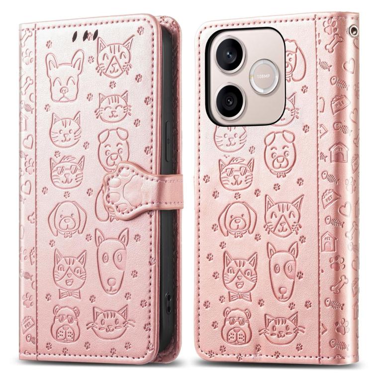 For Honor 600 Lite Global Cat and Dog Embossed Leather Phone Case